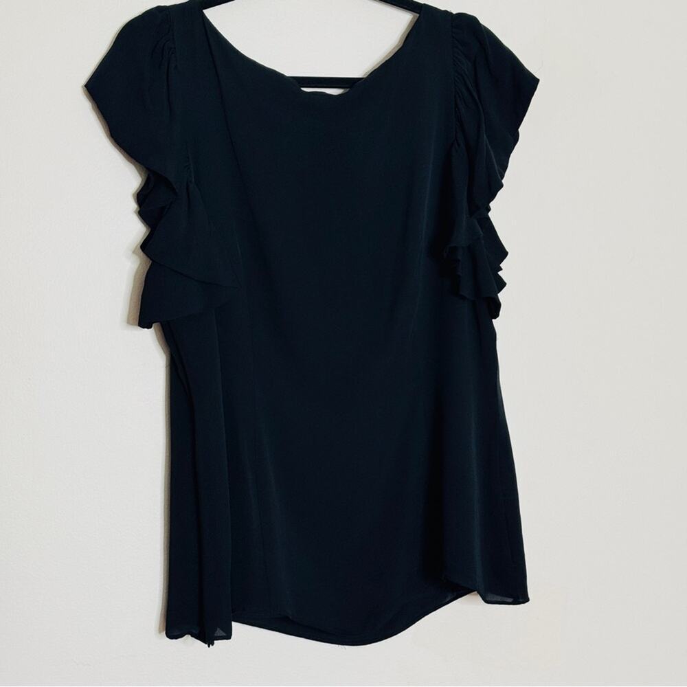 Ann Taylor Silk Black Ruffle Sleeve Blouse Size XL - Picture 2 of 5